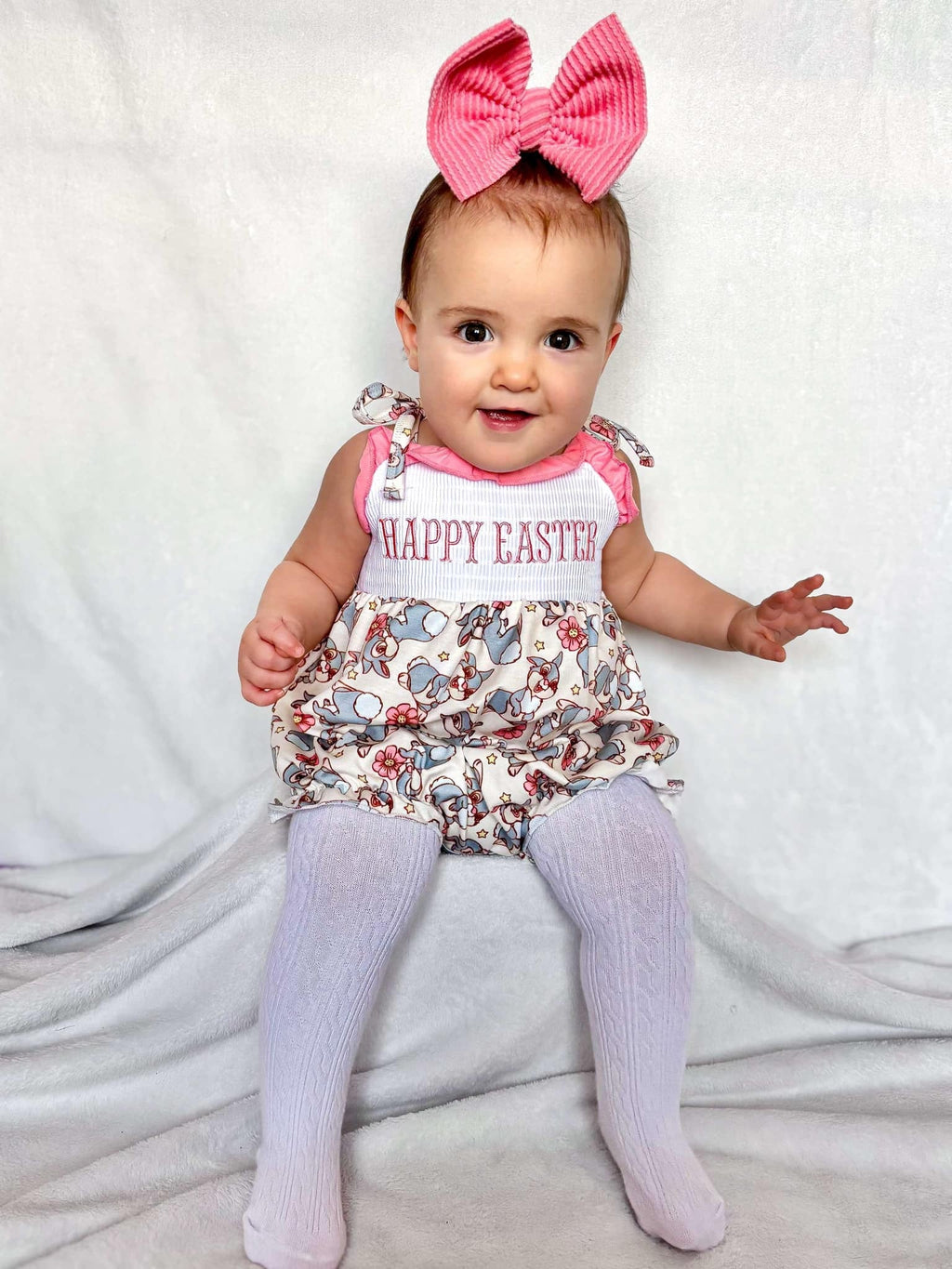Smocked happy easter thumper tie romper