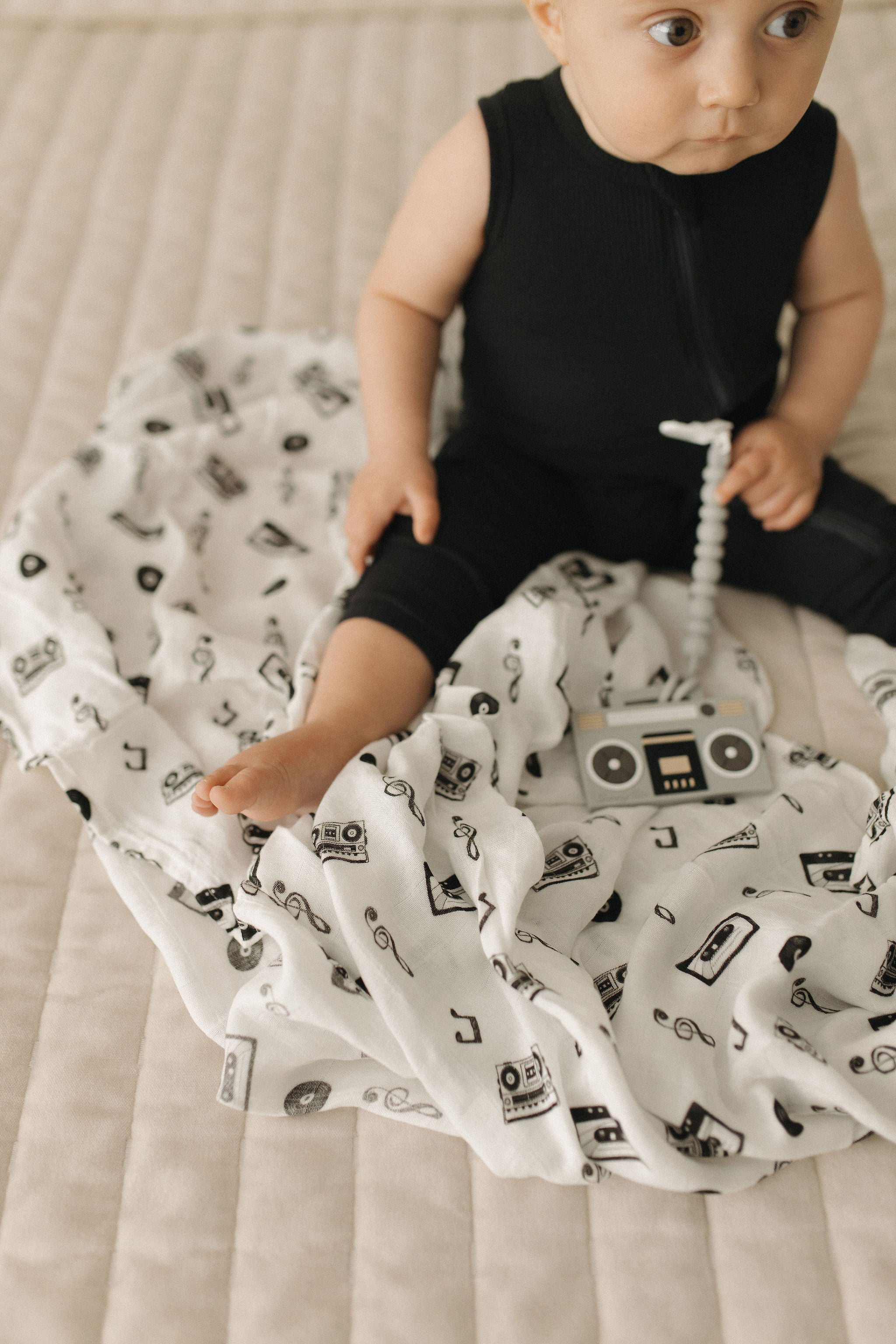 Monochromatic Swaddle Blanket, Baby Blanket Mix Tape Cassette