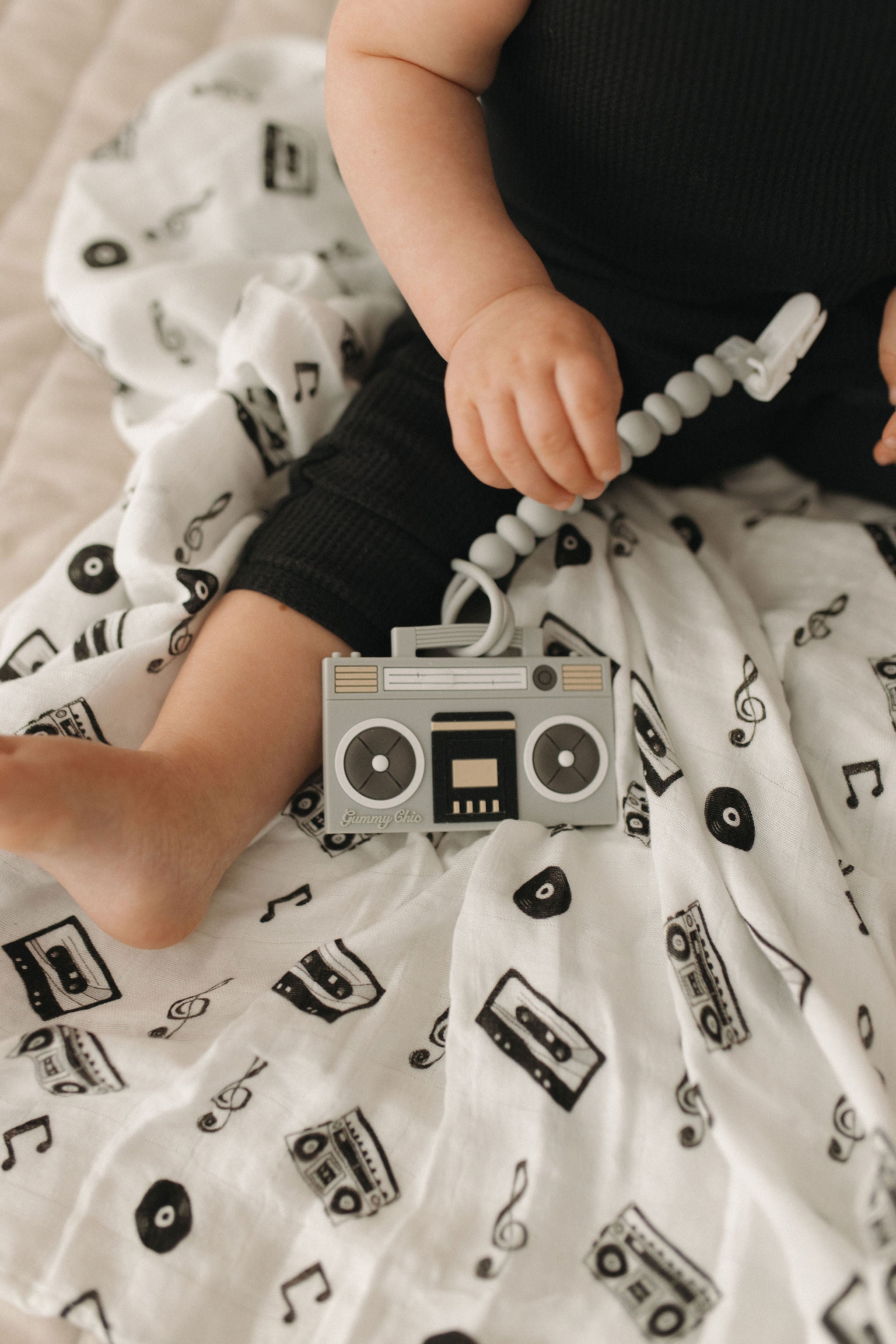 Monochromatic Swaddle Blanket, Baby Blanket Mix Tape Cassette