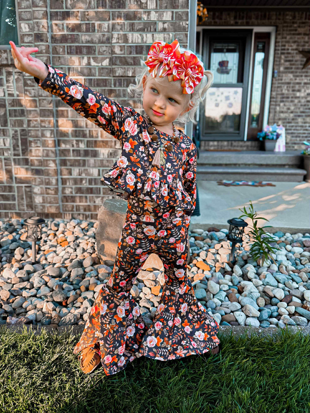 Fall floral high waisted ruffle bell set