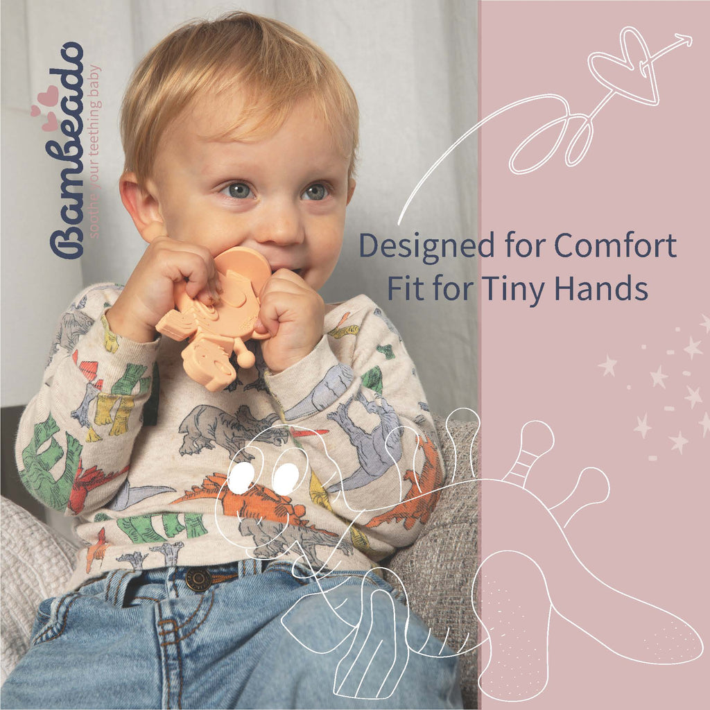 Dibly - Pink - Baltic Amber & Natural Rubber Dinosaur Teether with Toothbrush Tail