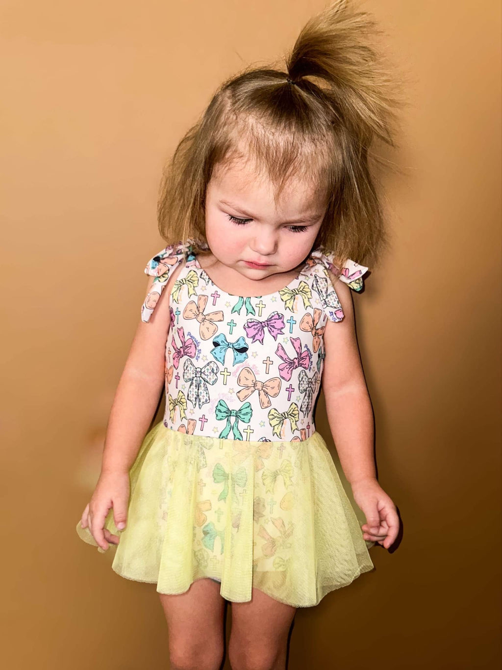 Crosses and bows mesh tie romper