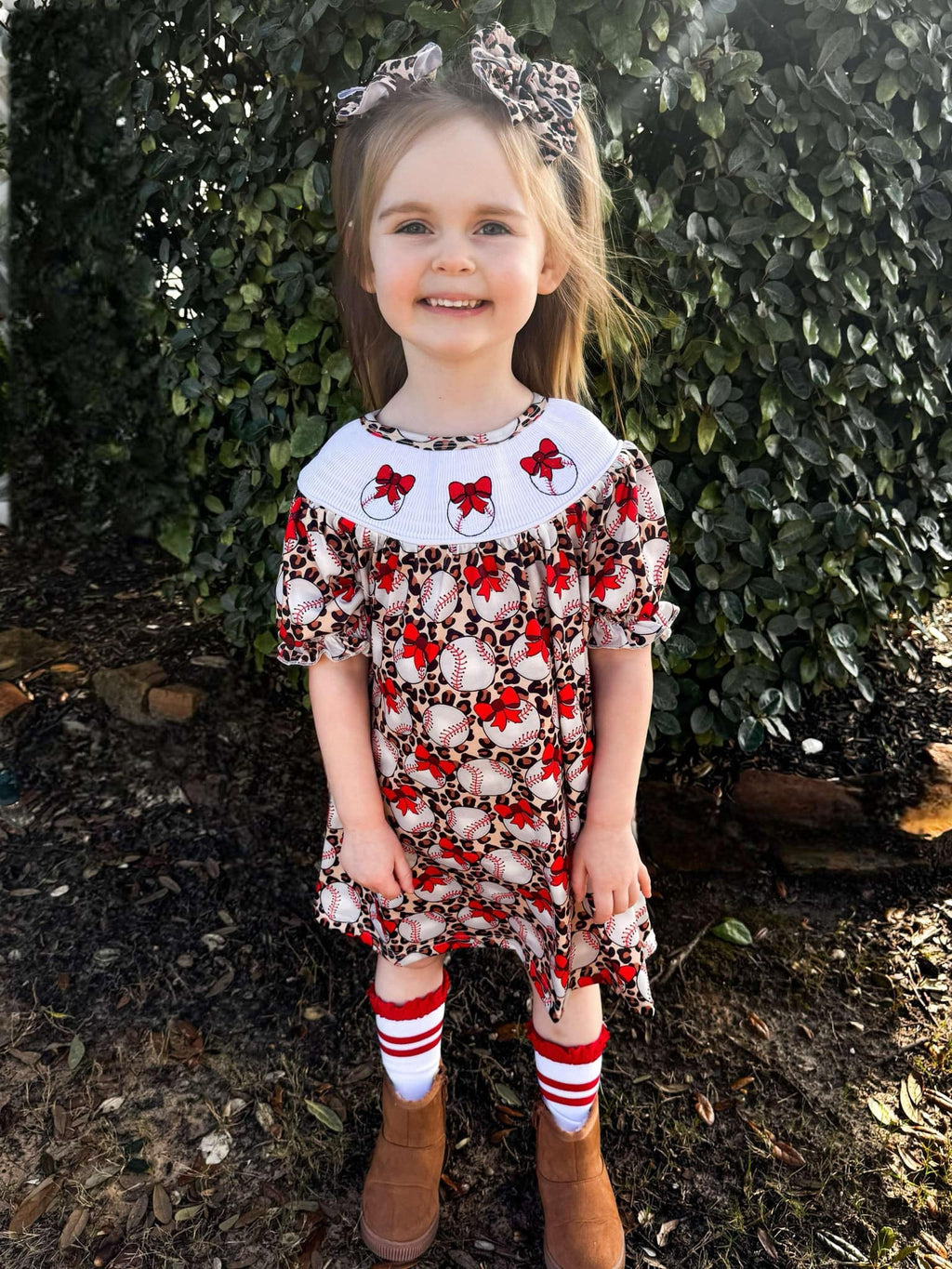 Smocked leopard baseball Dress