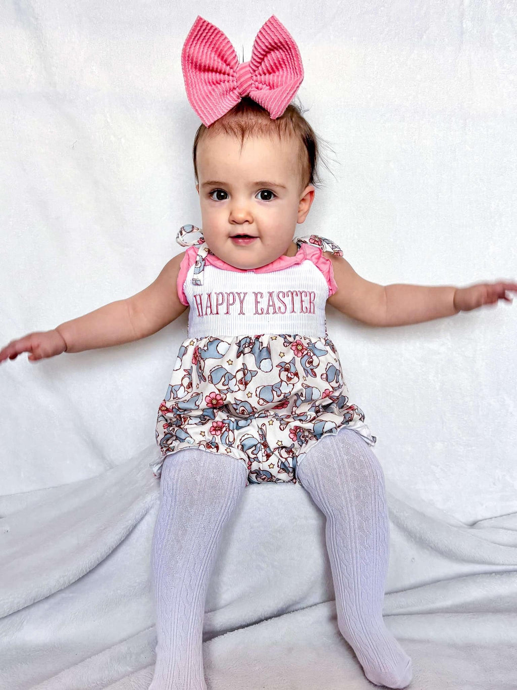 Smocked happy easter thumper tie romper