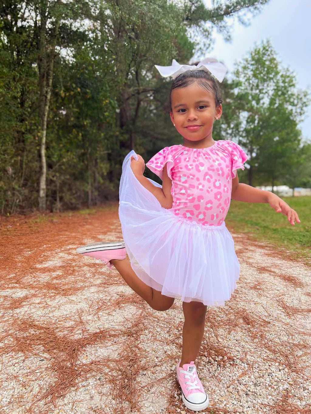 Pink leopard bow back leotard