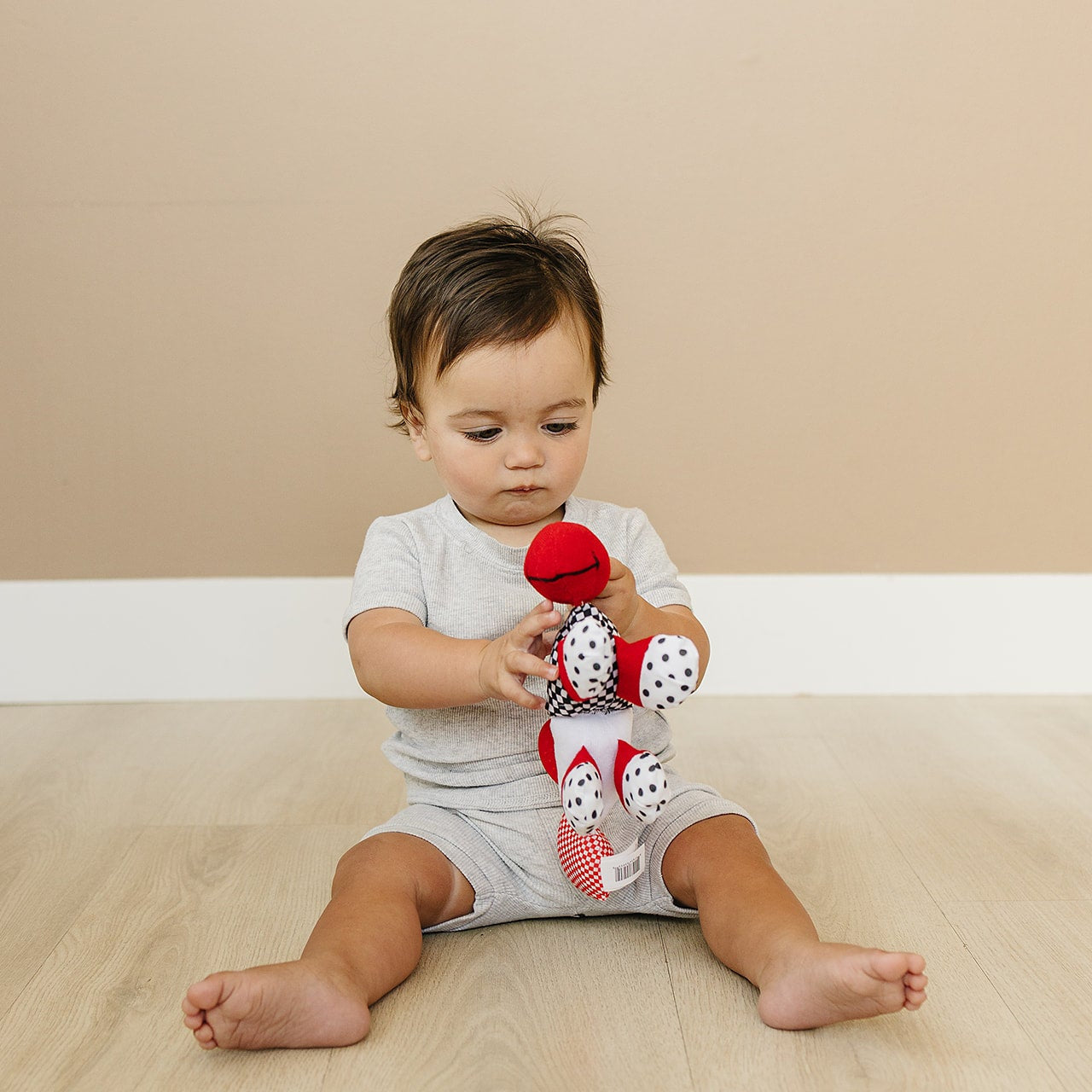 Caterpillar Teething and Sensory Toy in Black, White and Red, 9"