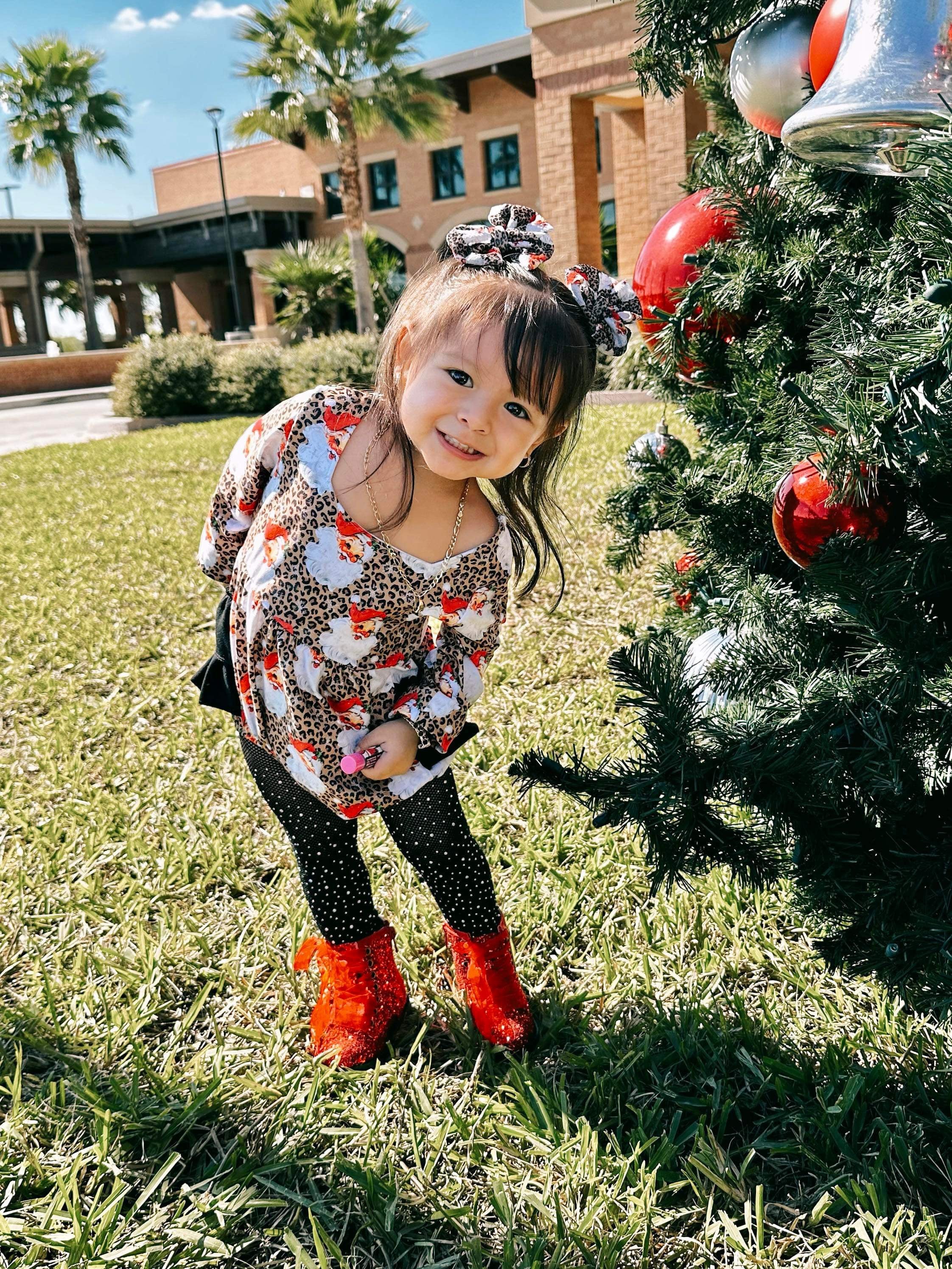 Leopard Santa ruffle romper
