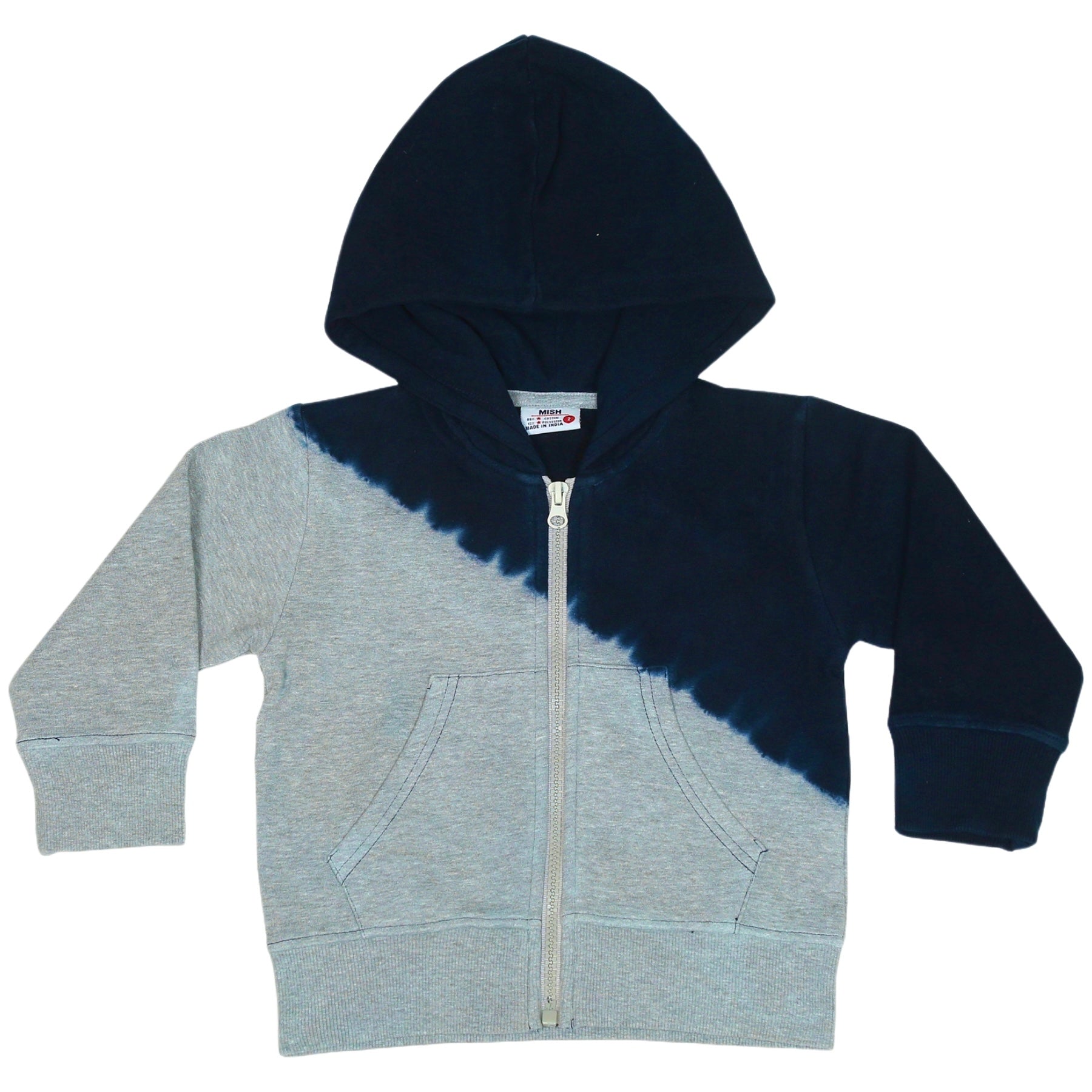 Kids Diagonal Dip Dye Zip Hoodie - Navy/Heather