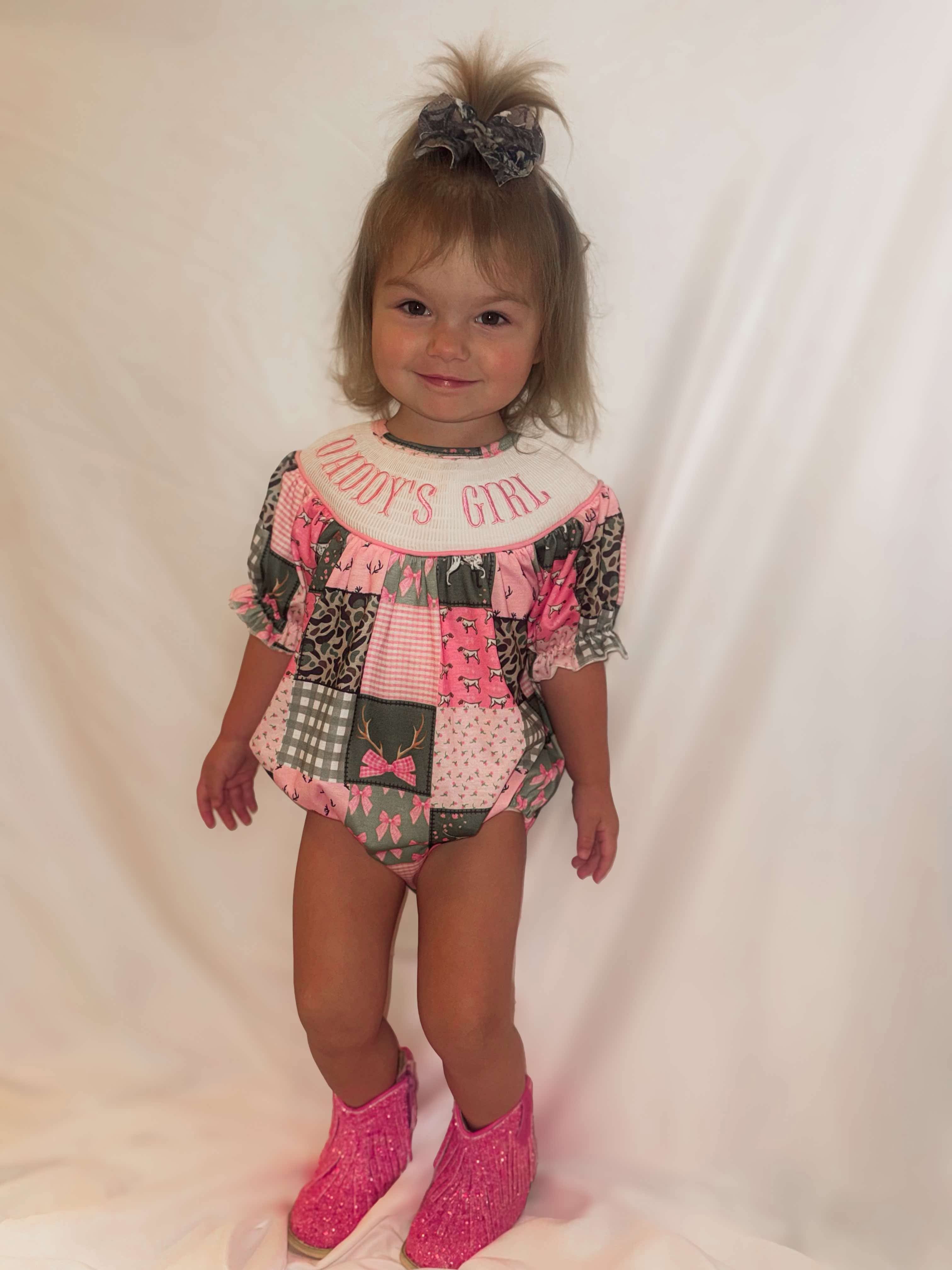 Smocked hunting daddys girl romper