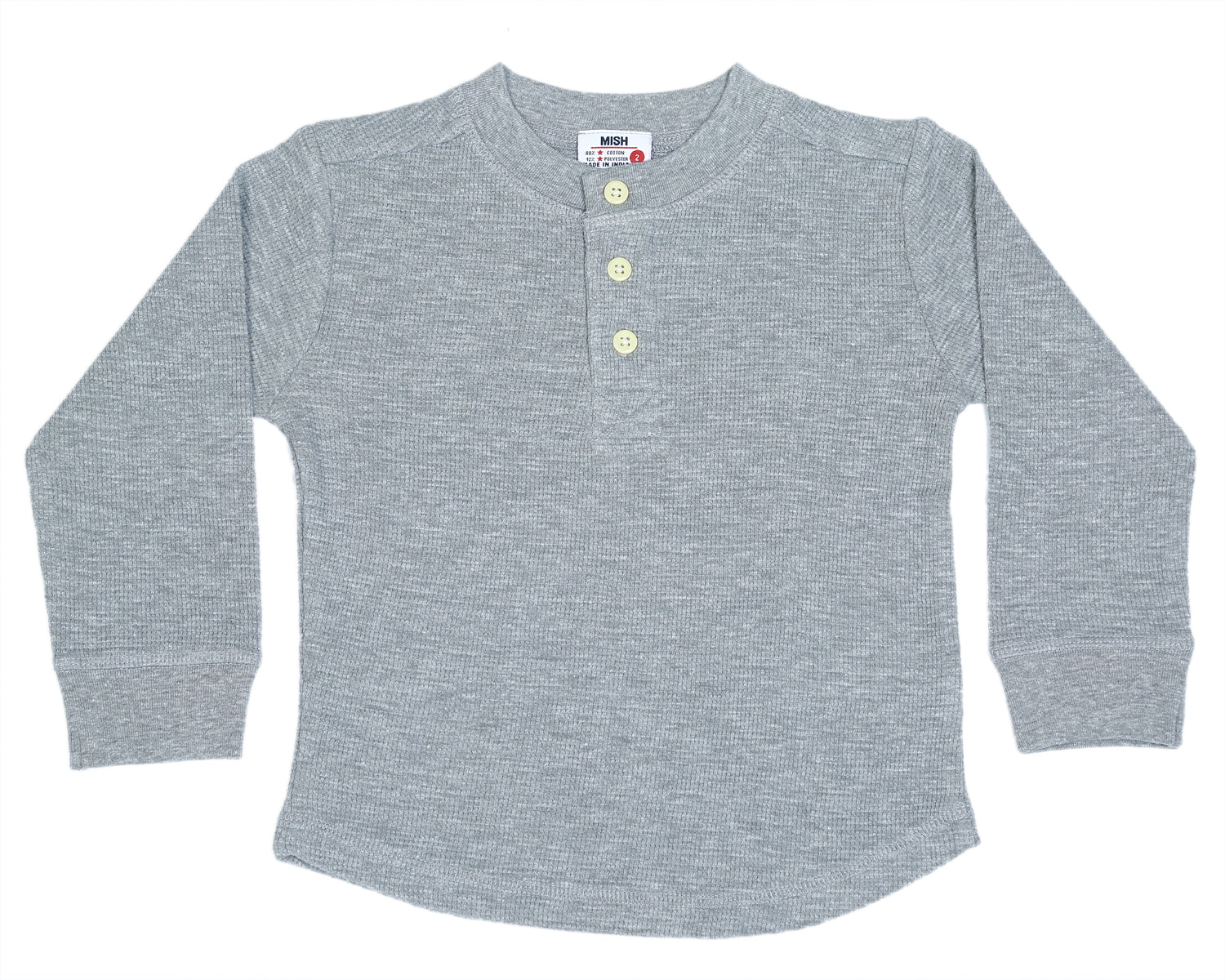 Kids Long Sleeve Thermal Henley Shirt - Heather