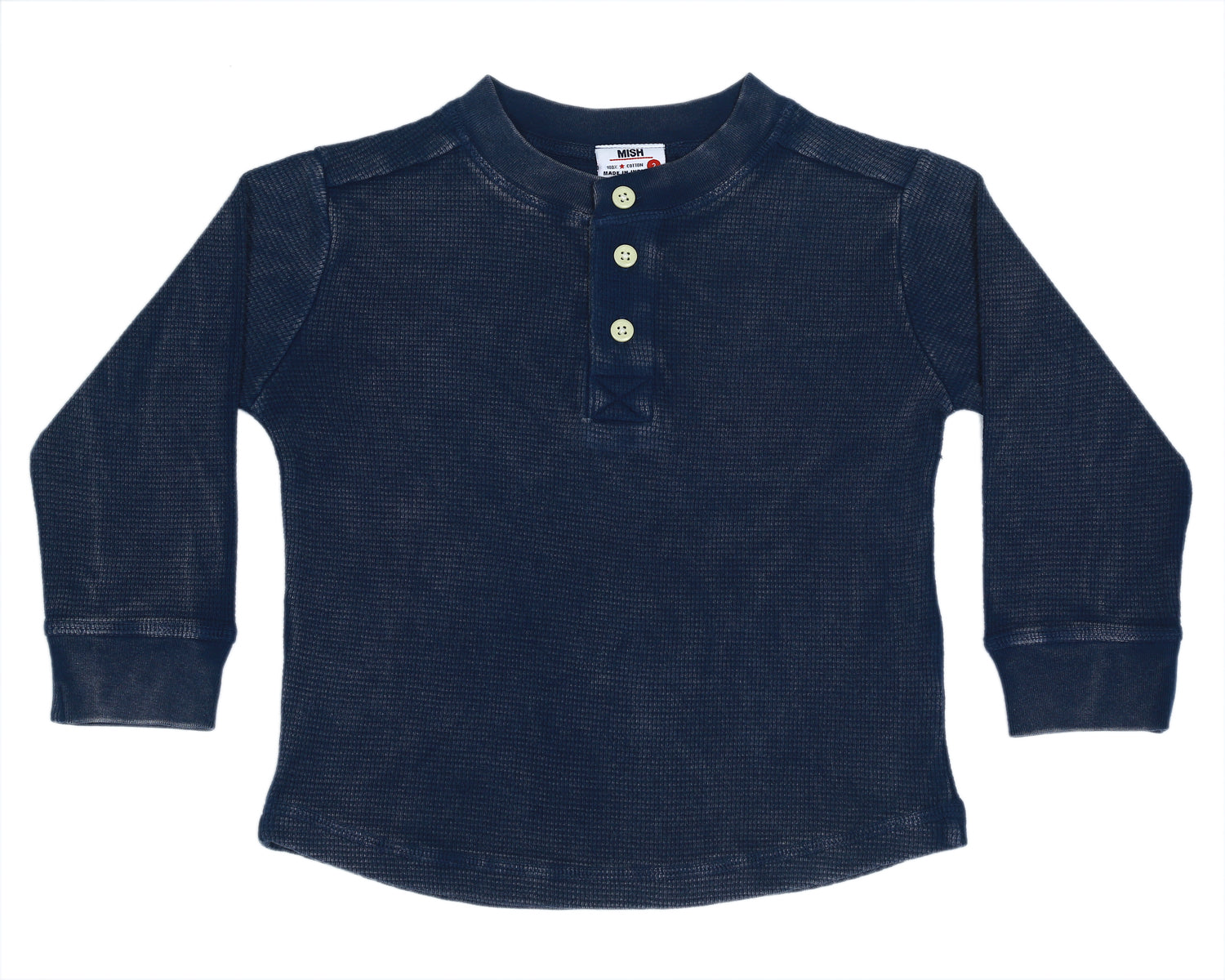 Kids Long Sleeve Thermal Henley Shirt - Navy