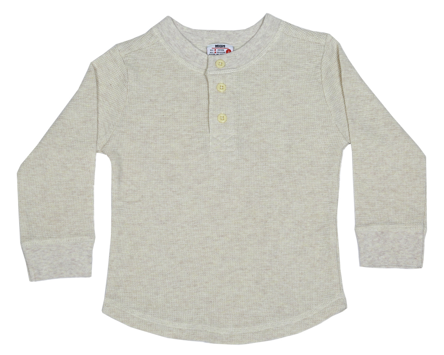 Kids Long Sleeve Thermal Henley Shirt - Oatmeal