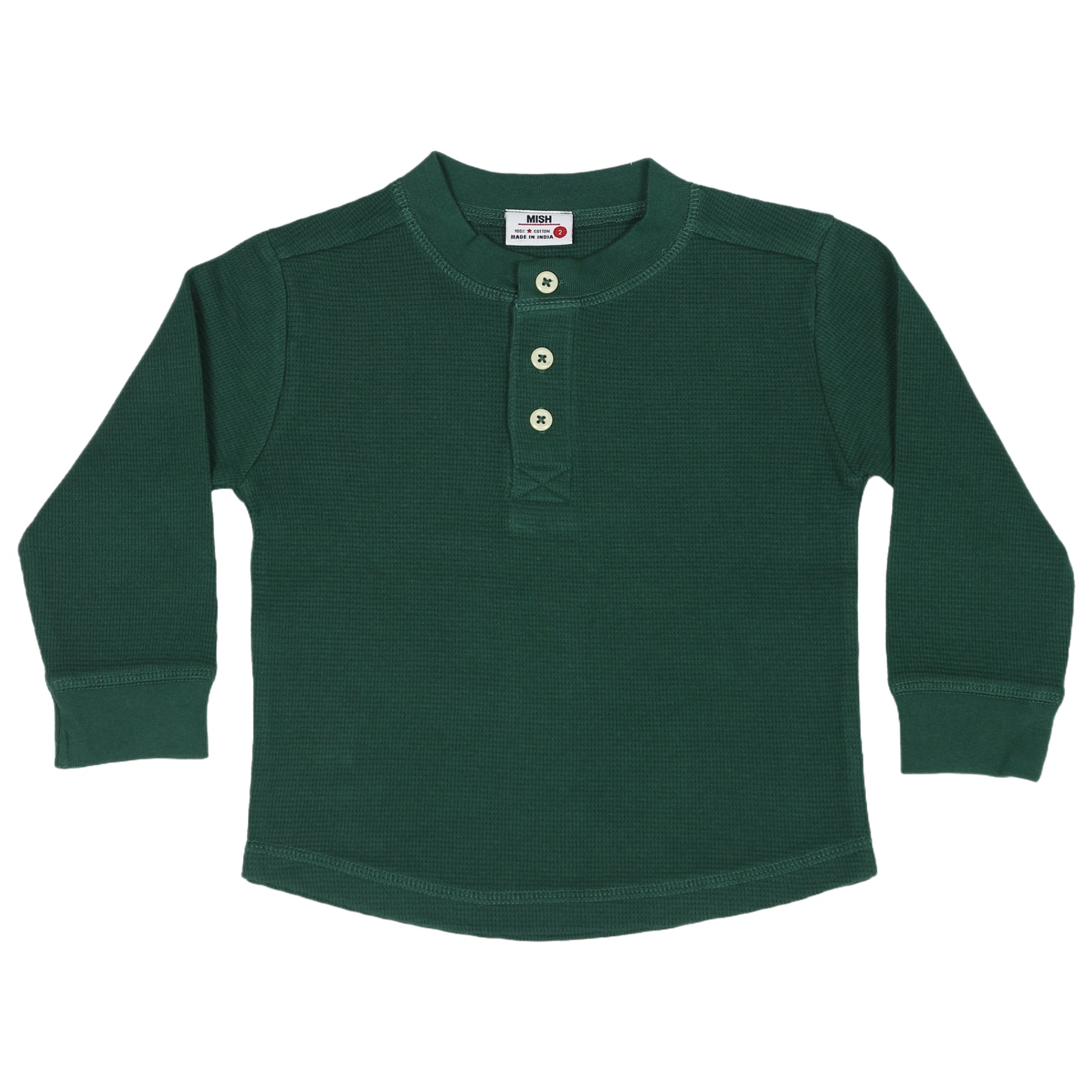 Kids Long Sleeve Thermal Henley Shirt - Hunter