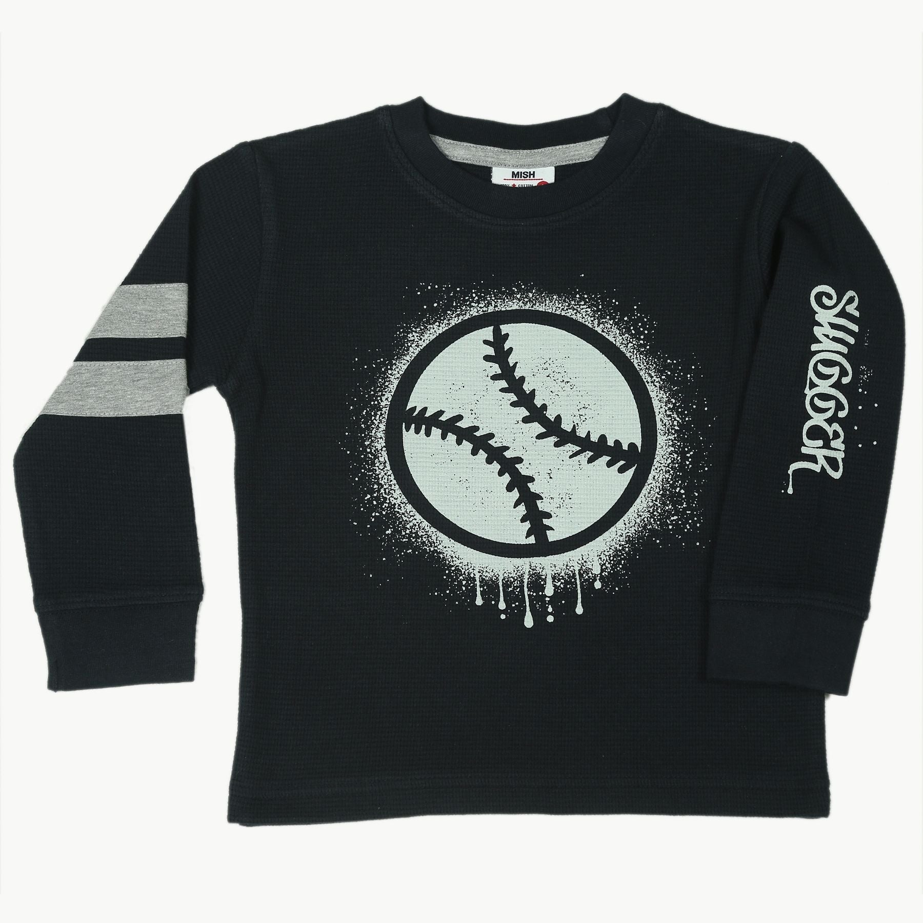Kids Long Sleeve Thermal Shirt - Baseball Slugger - Navy/White