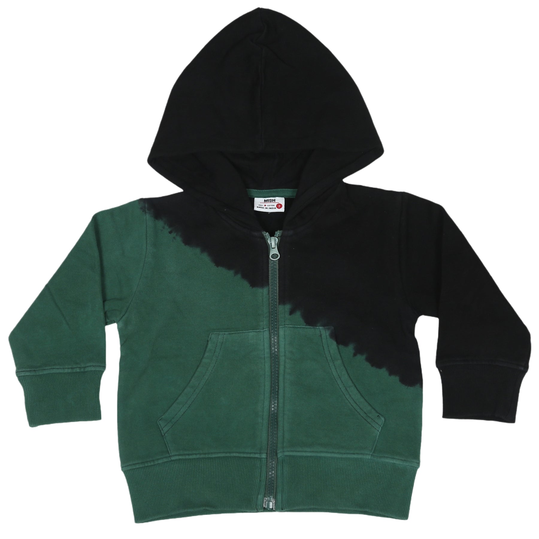 Kids Diagonal Dip Dye Zip Hoodie - Black/Hunter