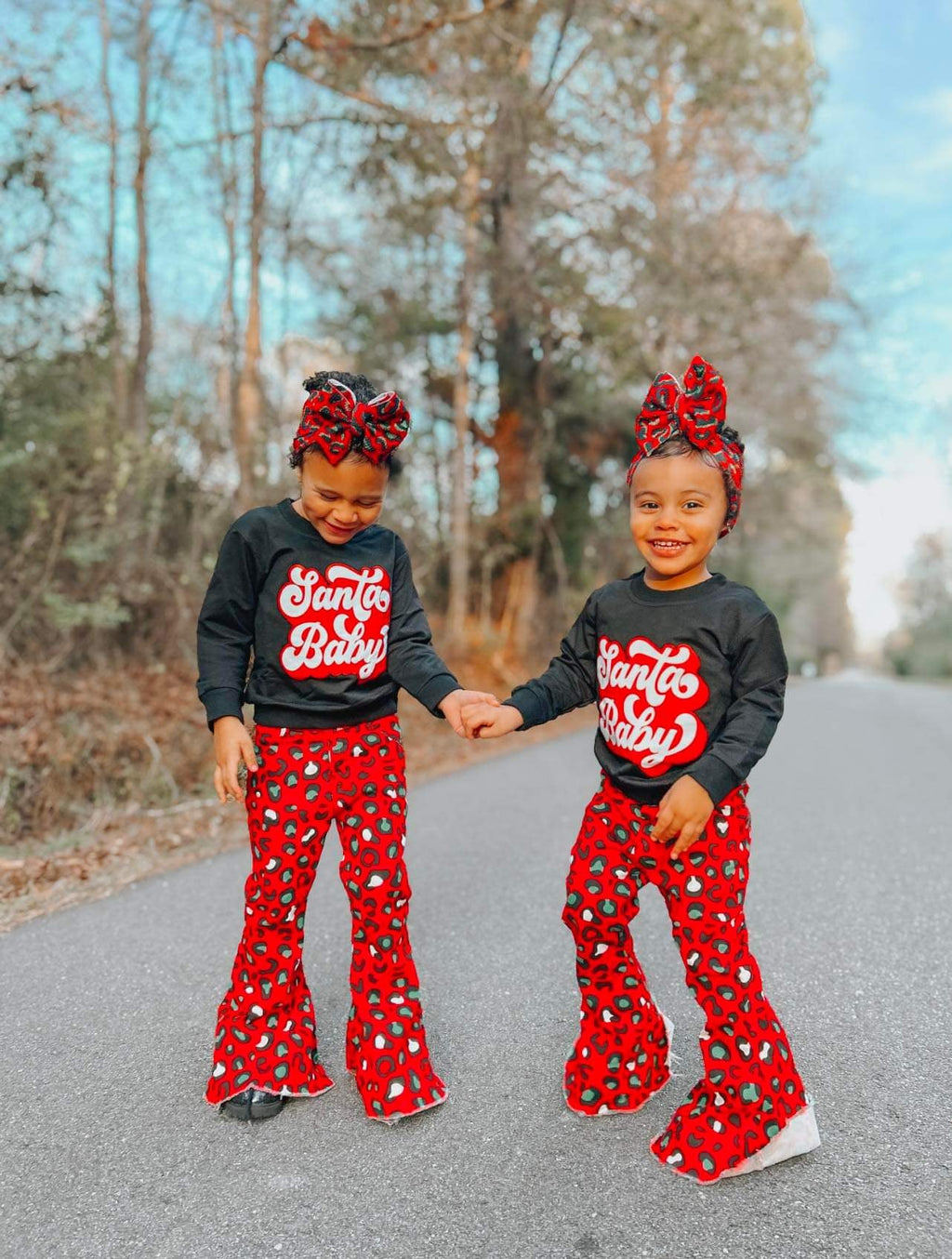 Red and green leopard bell jeans
