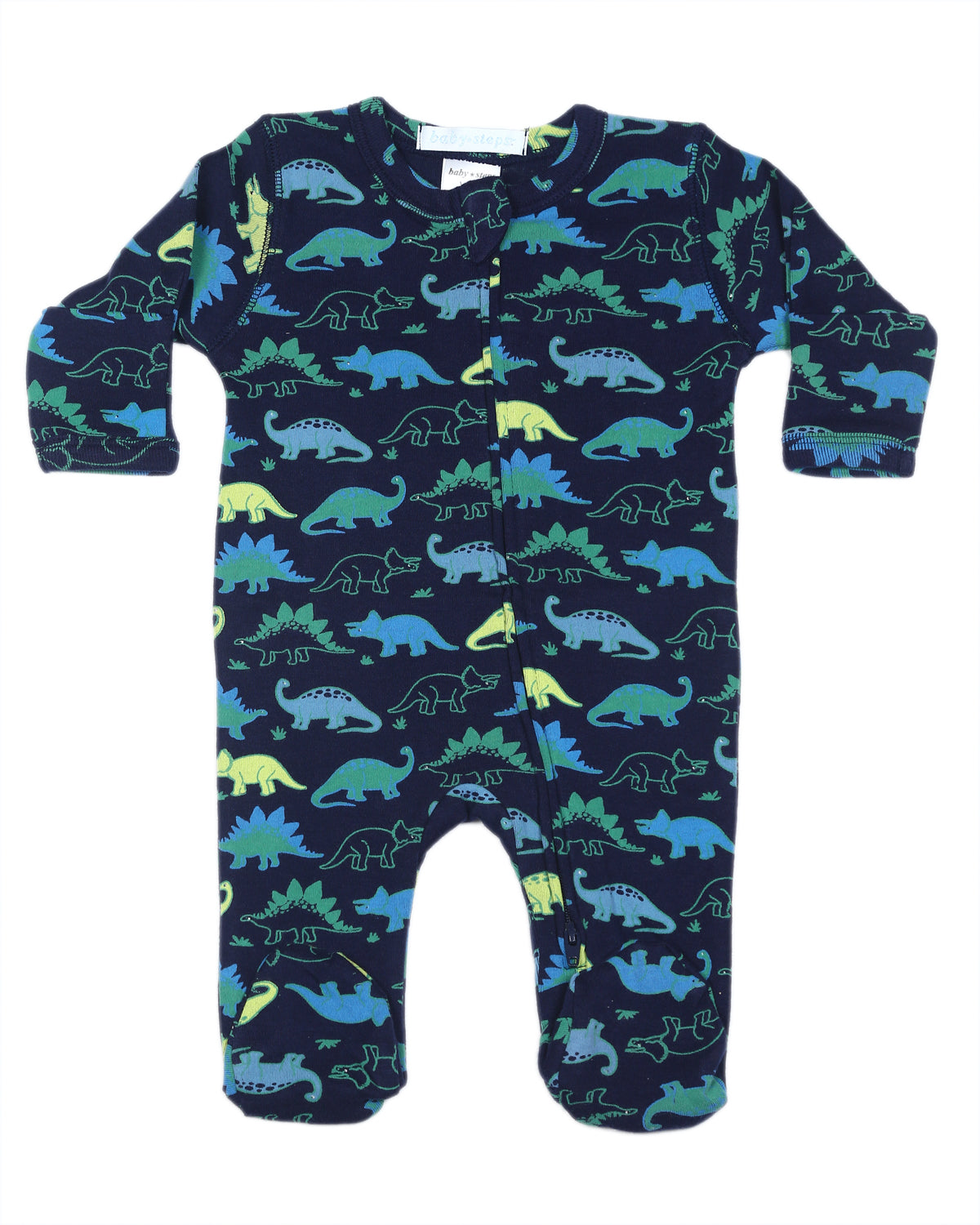 Baby Zipper Footie - Dino Parade on Navy