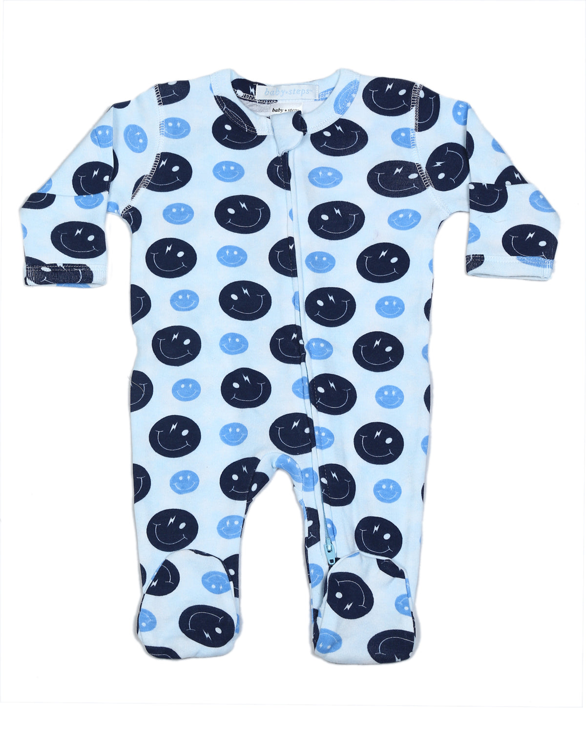 Baby Zipper Footie - Blue Smiles