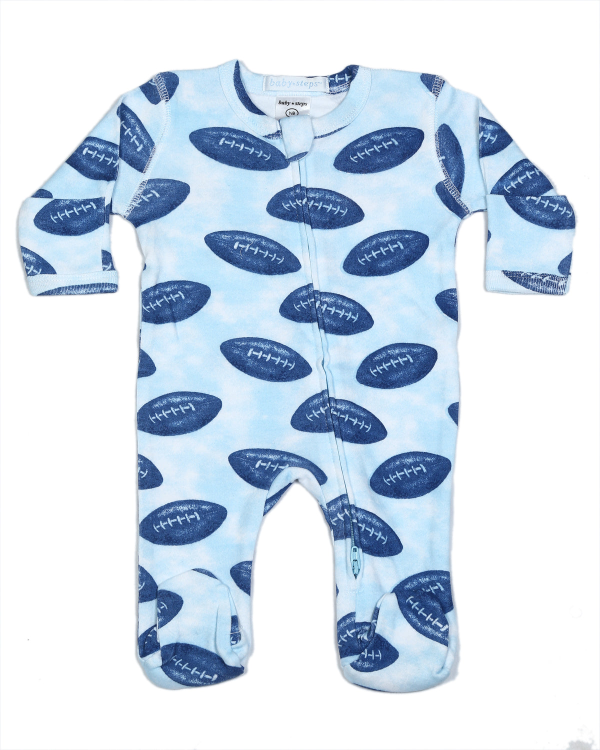 Baby Zipper Footie - Blue Football