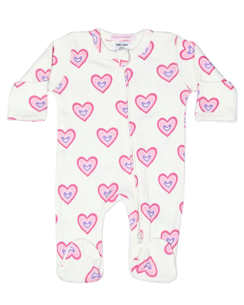 Baby Zipper Footie - Soft Hearts