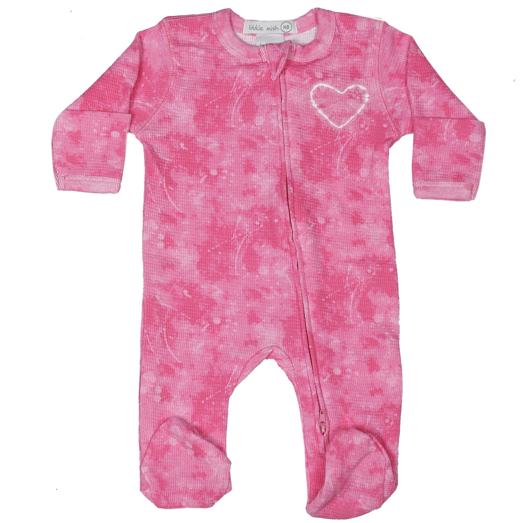 Baby Thermal Tie Dye Zipper Footie - Pink Burn Out Heart
