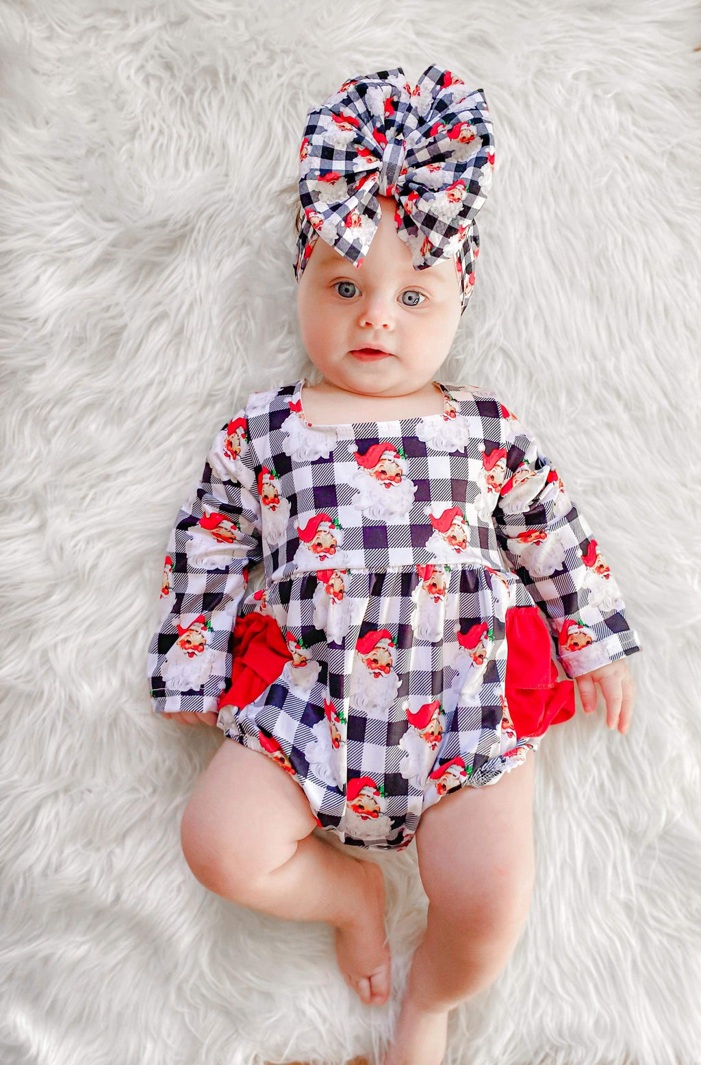 Checkered Santa ruffle romper