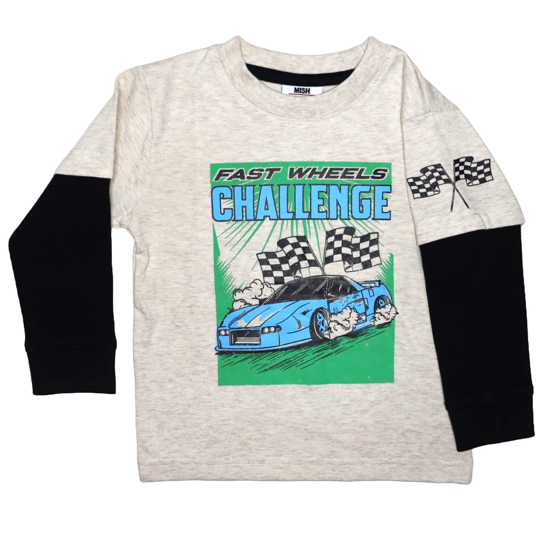 Kids Long Sleeve 2Fer Tee - Fast Wheels