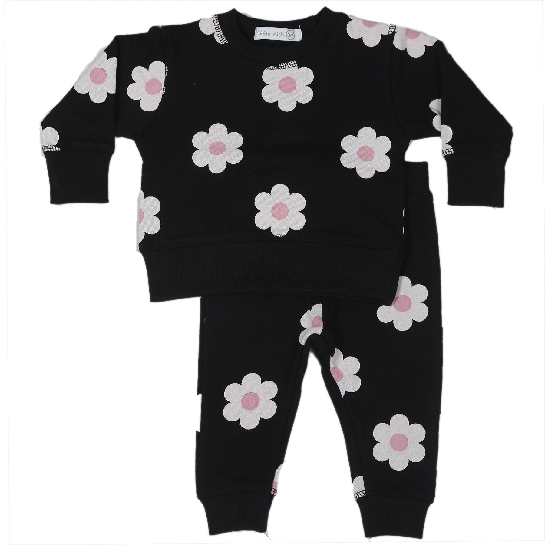 Baby and Toddler Sweat Set - Flowers on Black