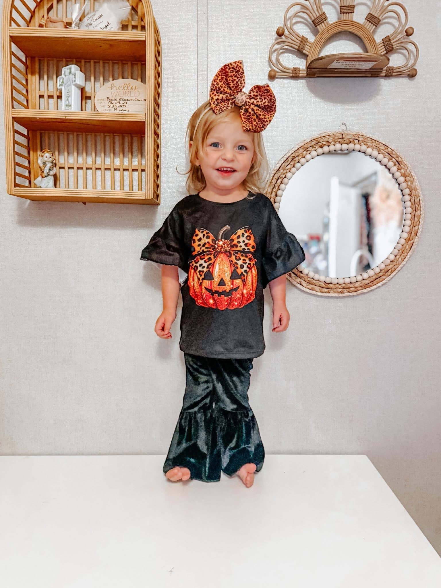 Pumpkin bow ruffle top