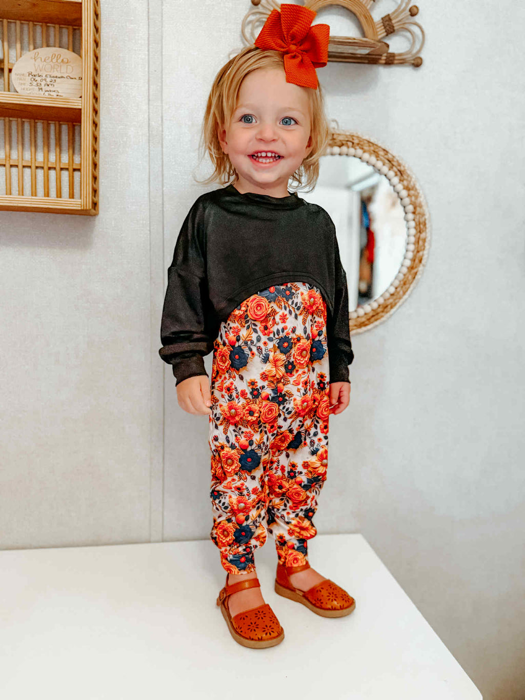 3D Floral honey/ Ollie romper - with snaps