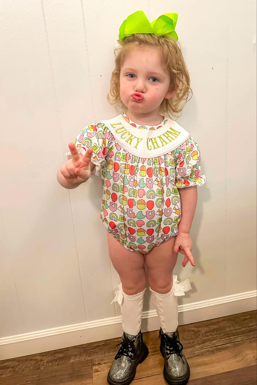 Smocked lucky charm girl romper