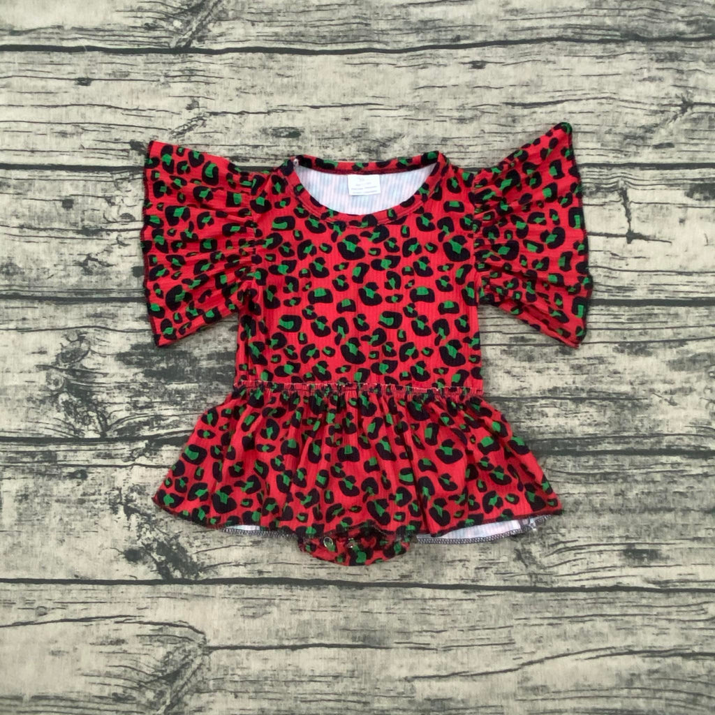 Christmas Leopard ribbed skirted romper