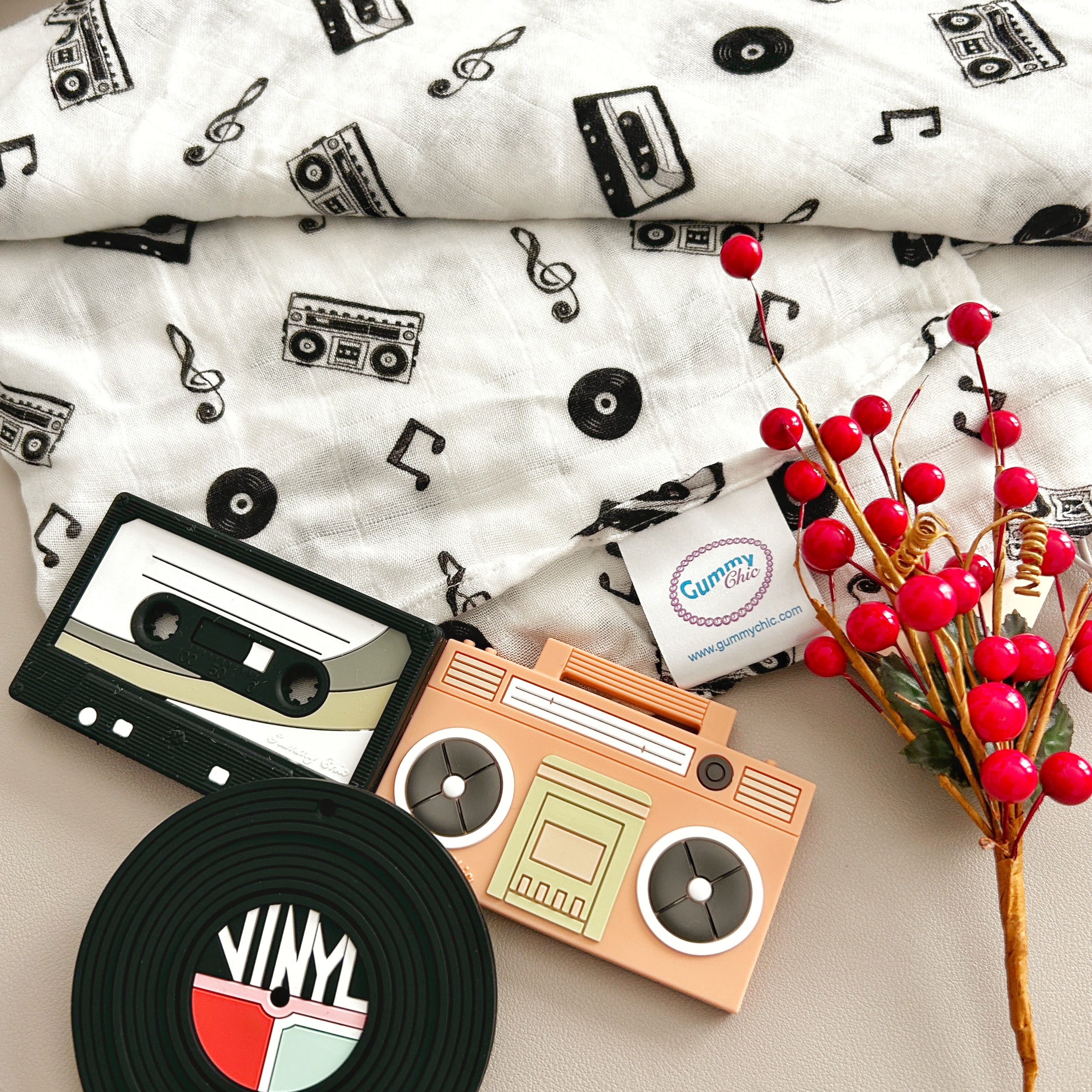 Monochromatic Swaddle Blanket, Baby Blanket Mix Tape Cassette