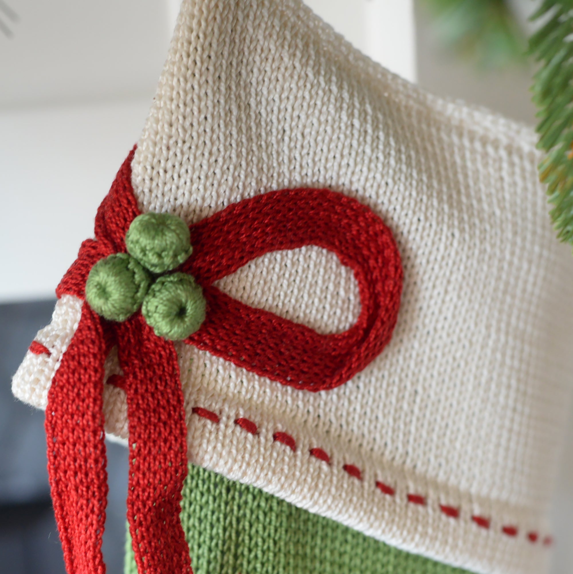 Green Stripe Stocking with Bow