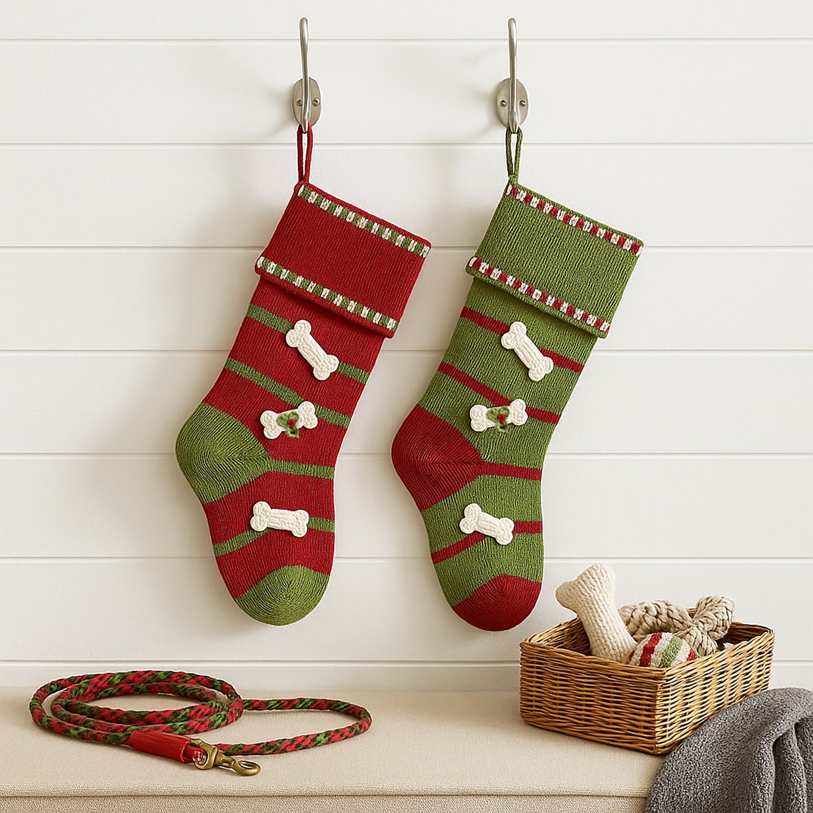 Dog Bone Stocking, Green