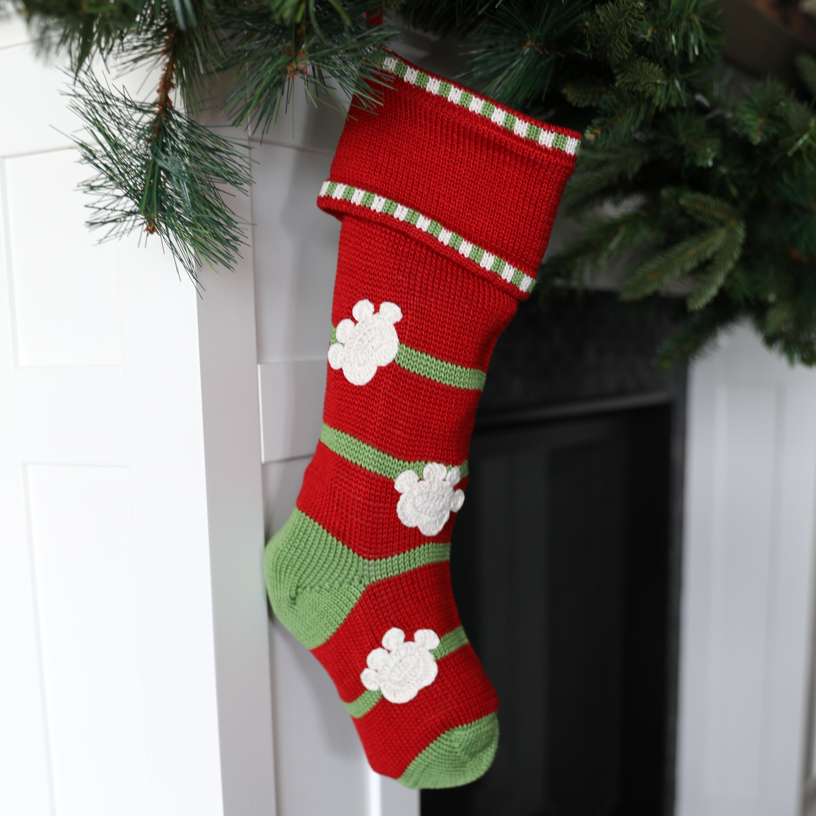 Paw Print Stocking, Red