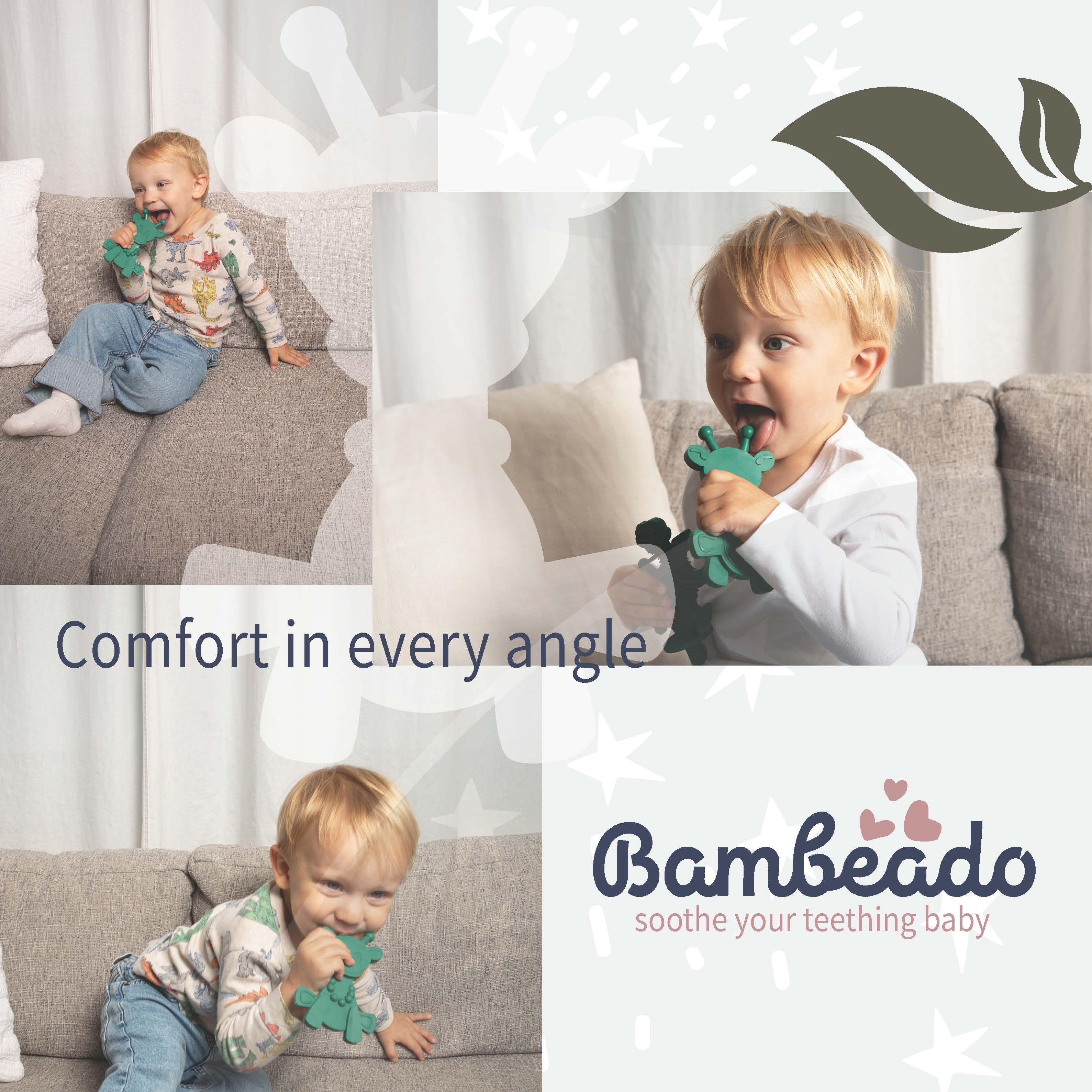 The Little Bamber - Green - Natural Rubber & Baltic Amber Teething Toy