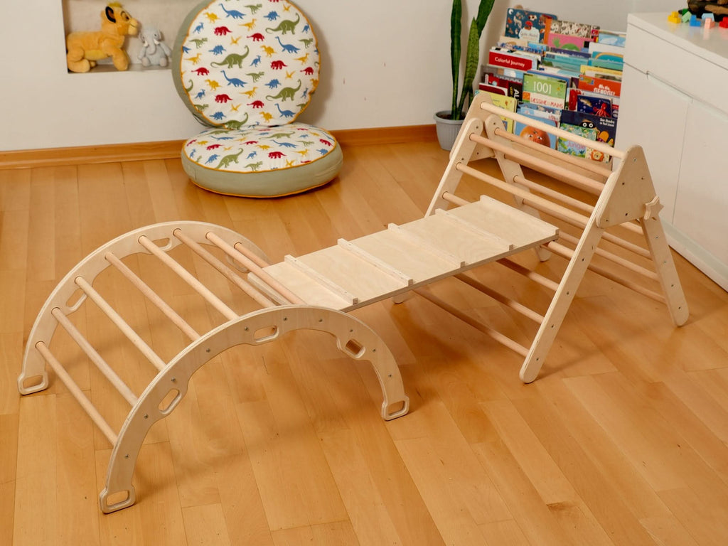 Montessori Indoor Playground | Pikler Triangle & Climbing Arch & 2in1 Ramp & Pillow