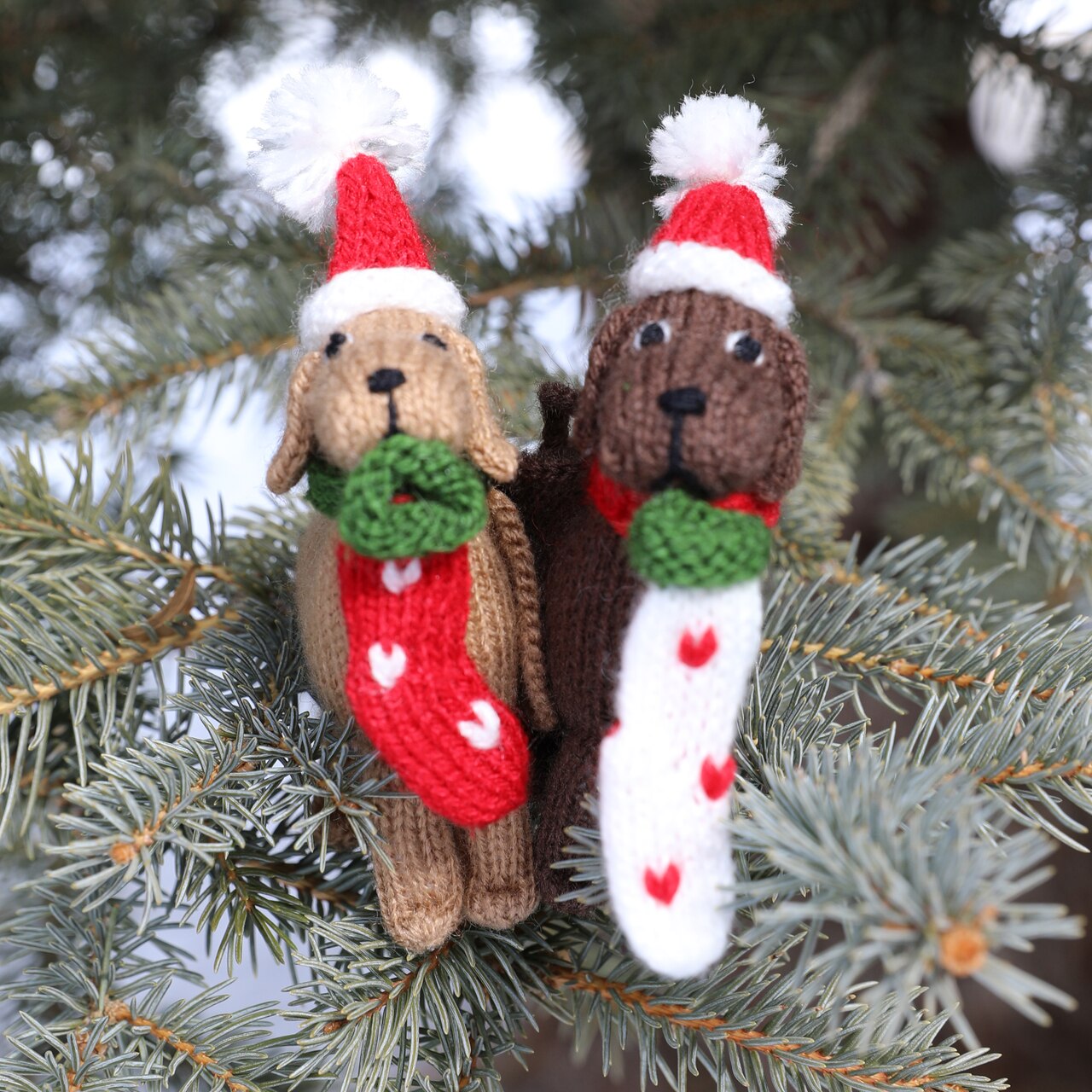 Dog with Stocking Ornament, set of 2