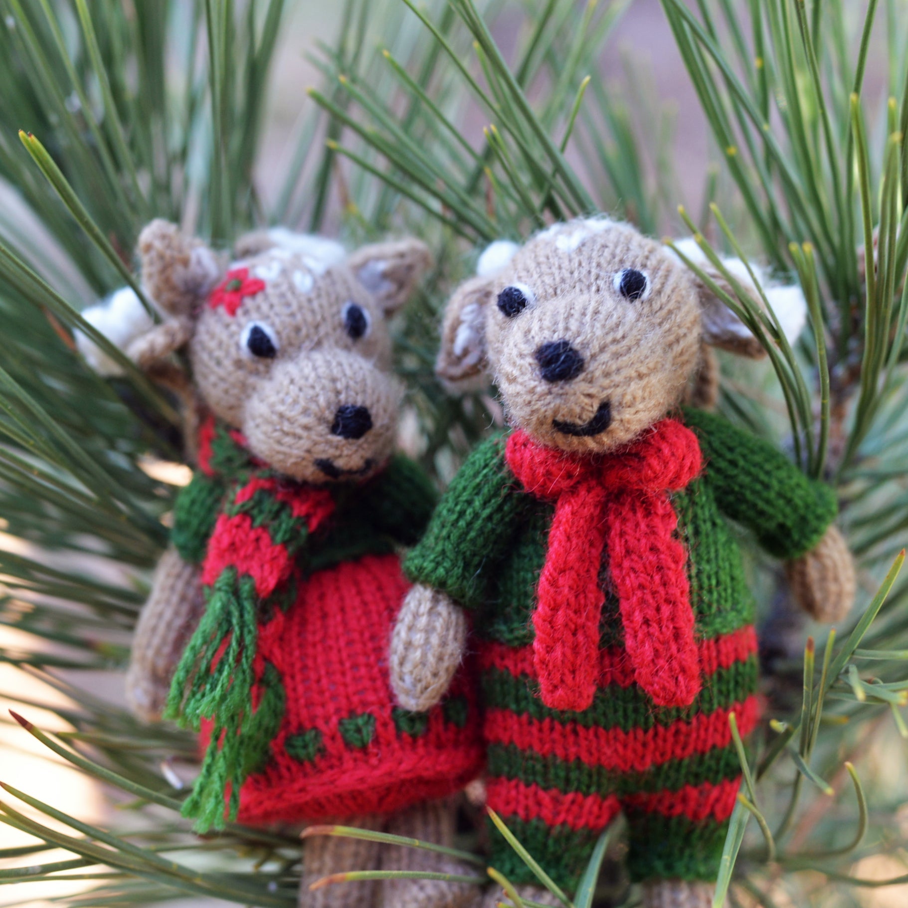 Holiday Deer Ornaments, set of 2