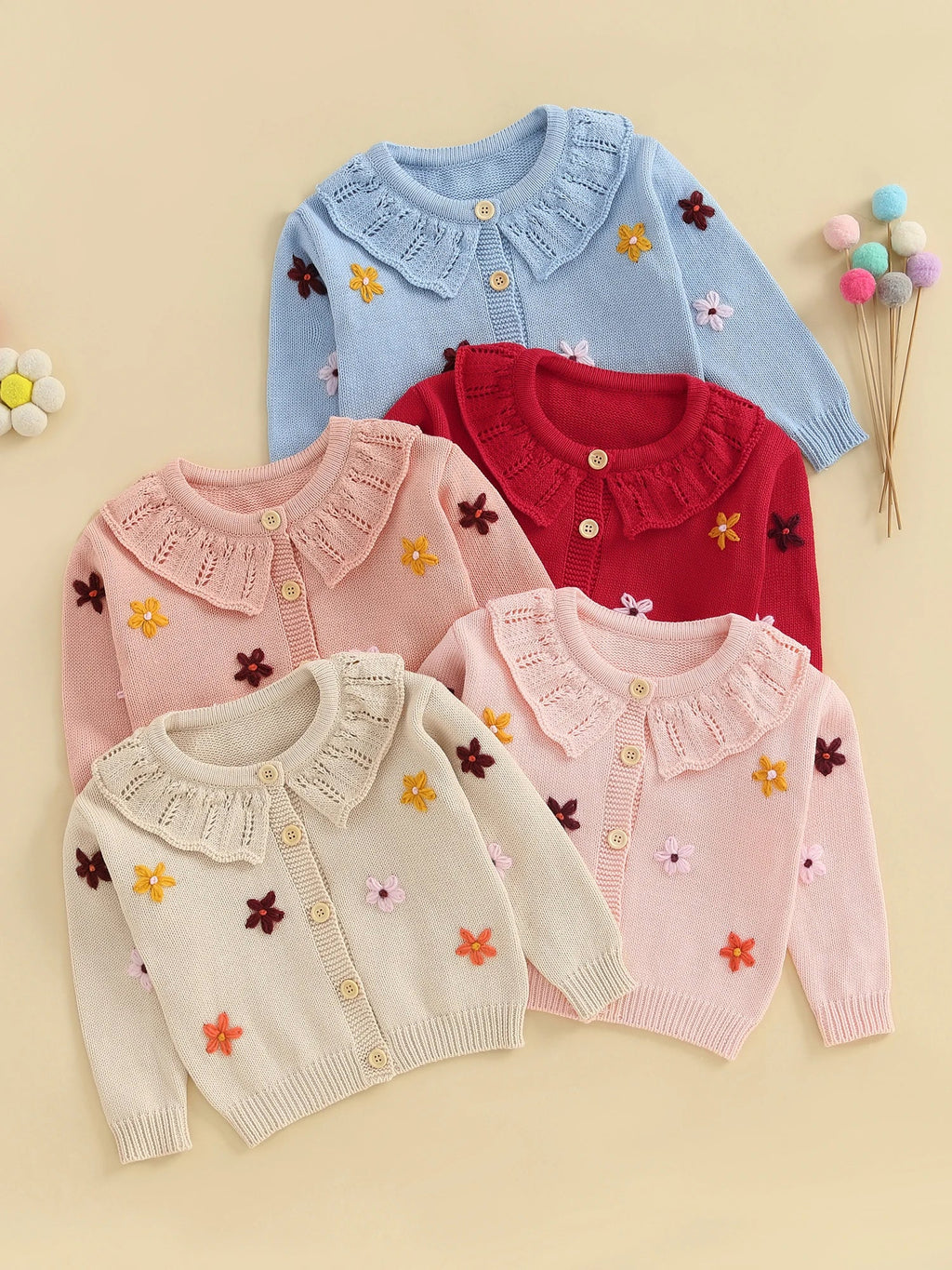 Baby Toddler Girls Cardigan Sweater 3D Flower Design Button Down Long Sleeve Knitted Top