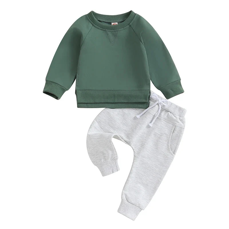 Baby Toddler Boy Girl 2Pcs Outfit Long Sleeve Crewneck Pullover Top Jogger Pant Set