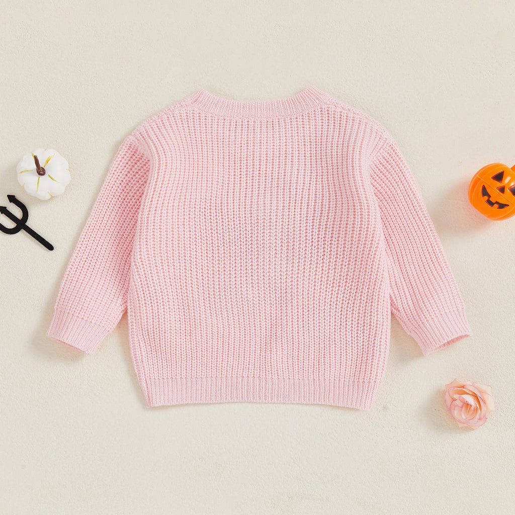 Baby Toddler Girls Halloween Sweater Long Sleeve Round Neck Letter Boo Ghost Embroidery Knit Pullover Top
