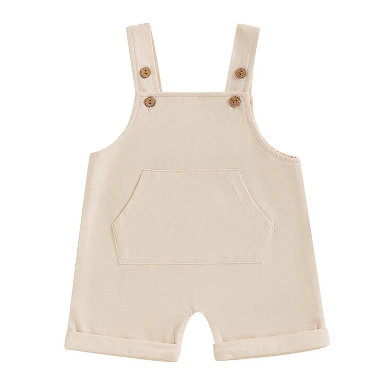 Baby Toddler Boys Girls Overalls Tank Sleeveless Square Neck Front Pocket Suspender Shorts Romper