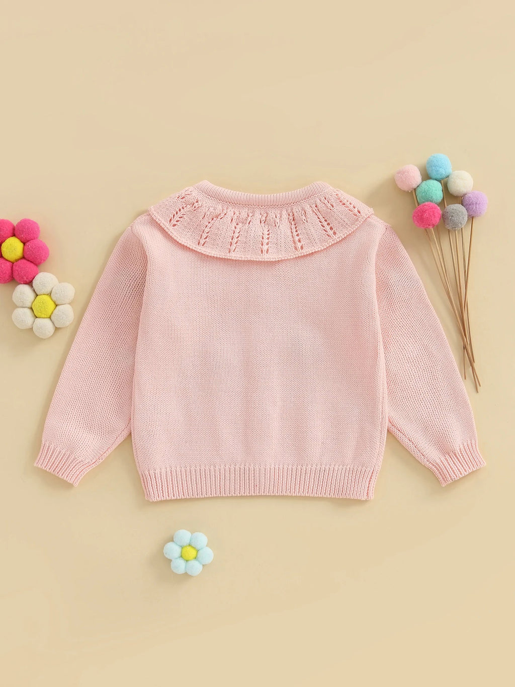 Baby Toddler Girls Cardigan Sweater 3D Flower Design Button Down Long Sleeve Knitted Top