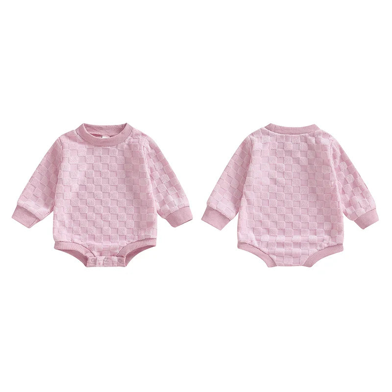 Baby Boys Girls Romper Long Sleeve Crew Neck Checkered Bodysuit Fall Playsuit