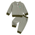 Baby Toddler Boys 2Pcs Long Sleeve Embroidery Duck Top with Striped Pants Infant Clothes Set
