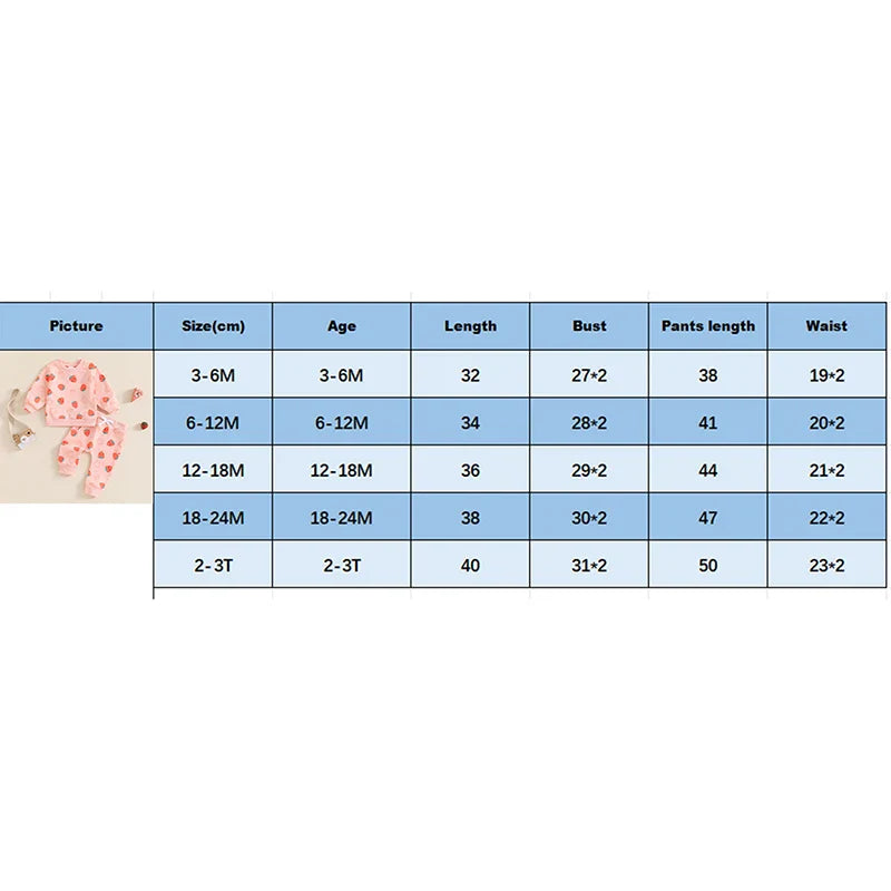 Baby Toddler Girls 2Pcs Fall Strawberry Print Outfit Long Sleeve Top Elastic Waist Pants with Pockets Set