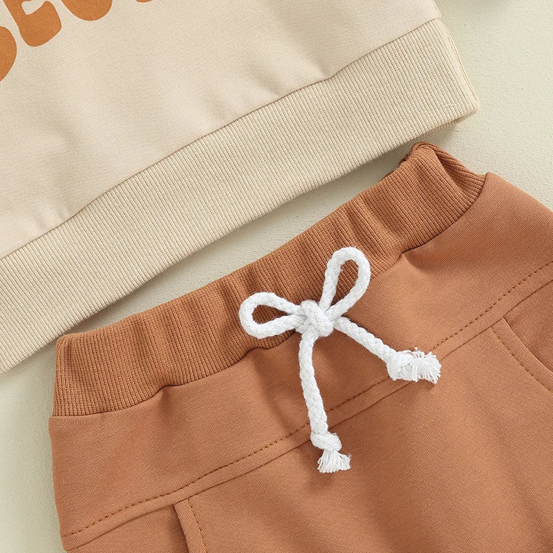 Baby Toddler Boys Girls 2Pcs Clothes Set Letter Auntie's Little Bestie Print Long Sleeve Pullover Top Jogger Pant Outfit