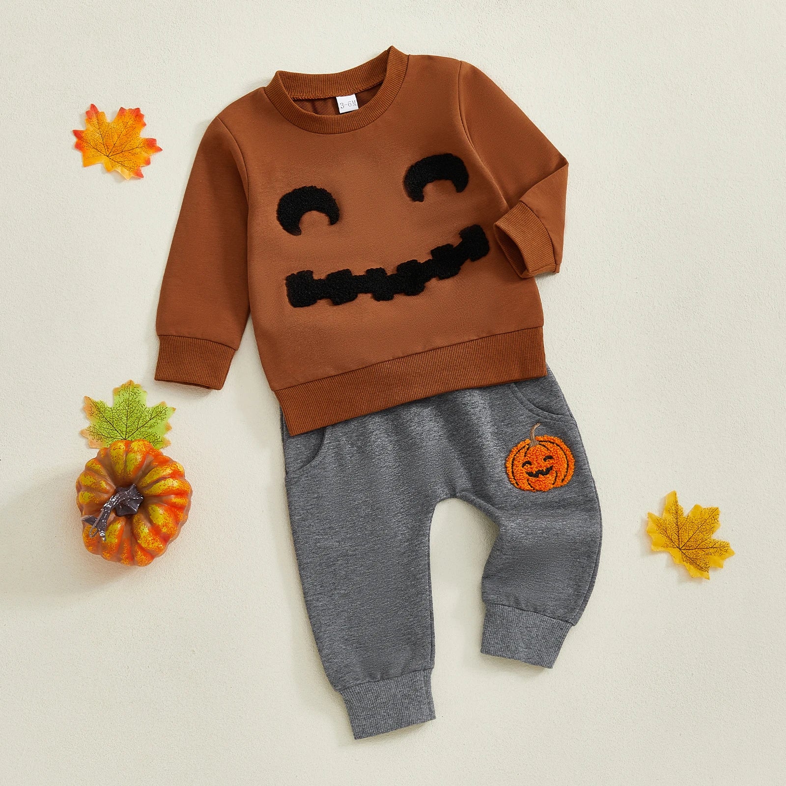 Baby Toddler Boy 2Pcs Halloween Outfit Long Sleeve Top Pumpkin Embroidery Pants Set Toddler Clothes